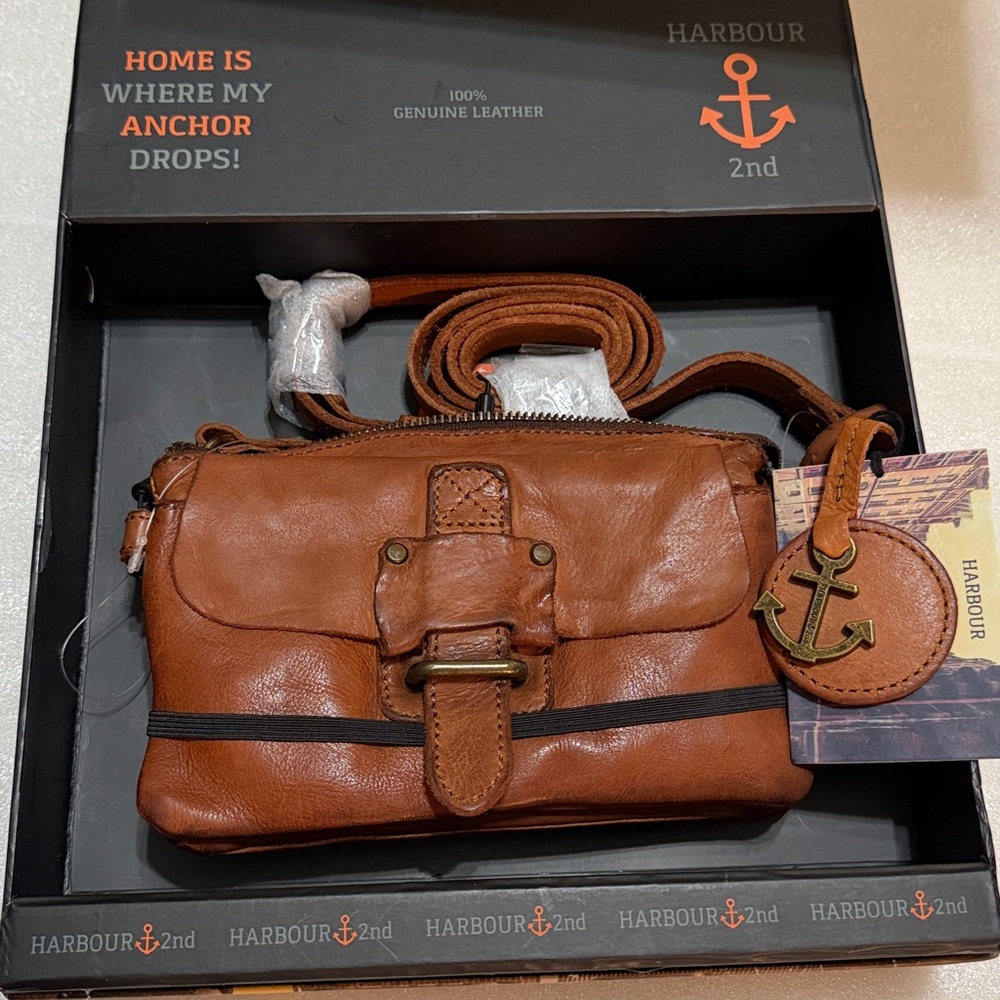 Harbour 2nd Luna Crossbody Belt Bag Genuine Cognac Leather NIB